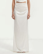 Satin High-Waist Ruched Maxi Skirt - White