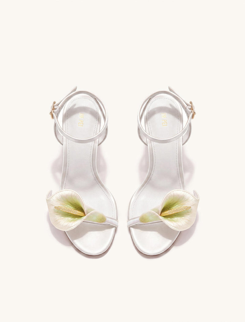 Alivia Calla Lily Gold Metal Heel Sandals - White & Green