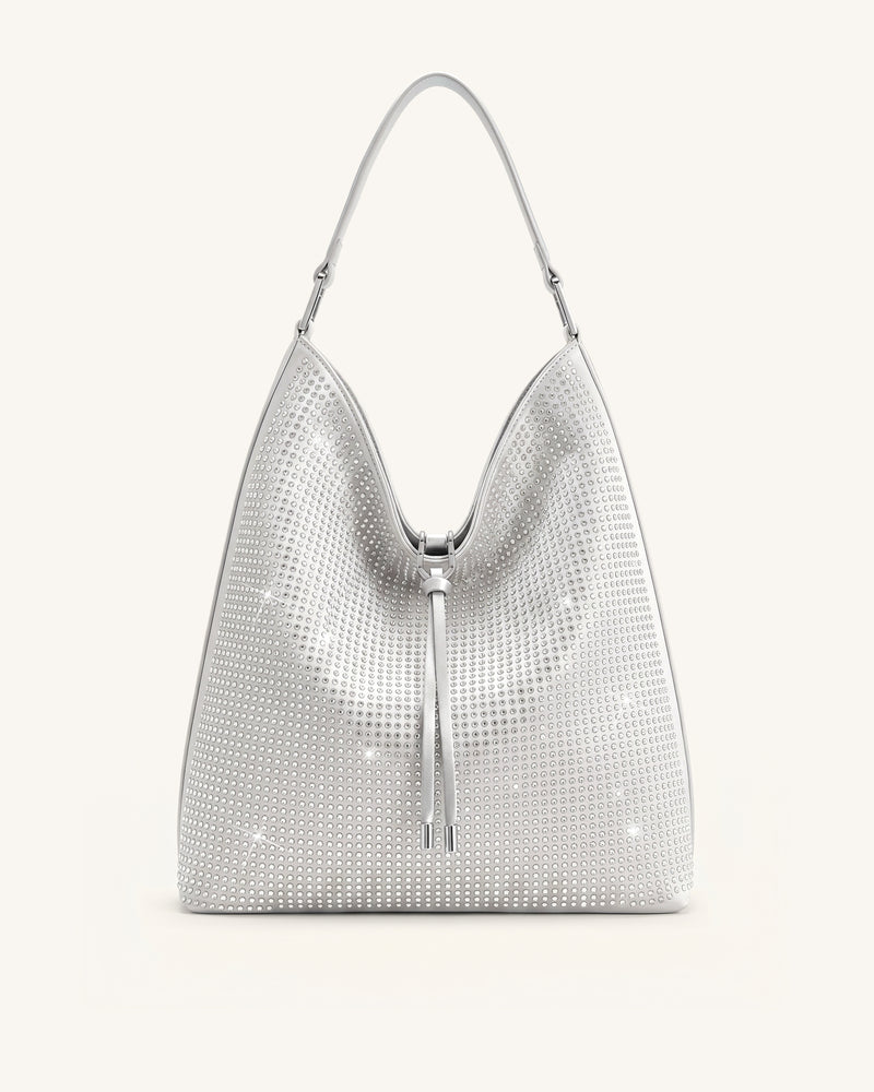 Aria Artificial Crystal Shoulder Bag - Silver Gray