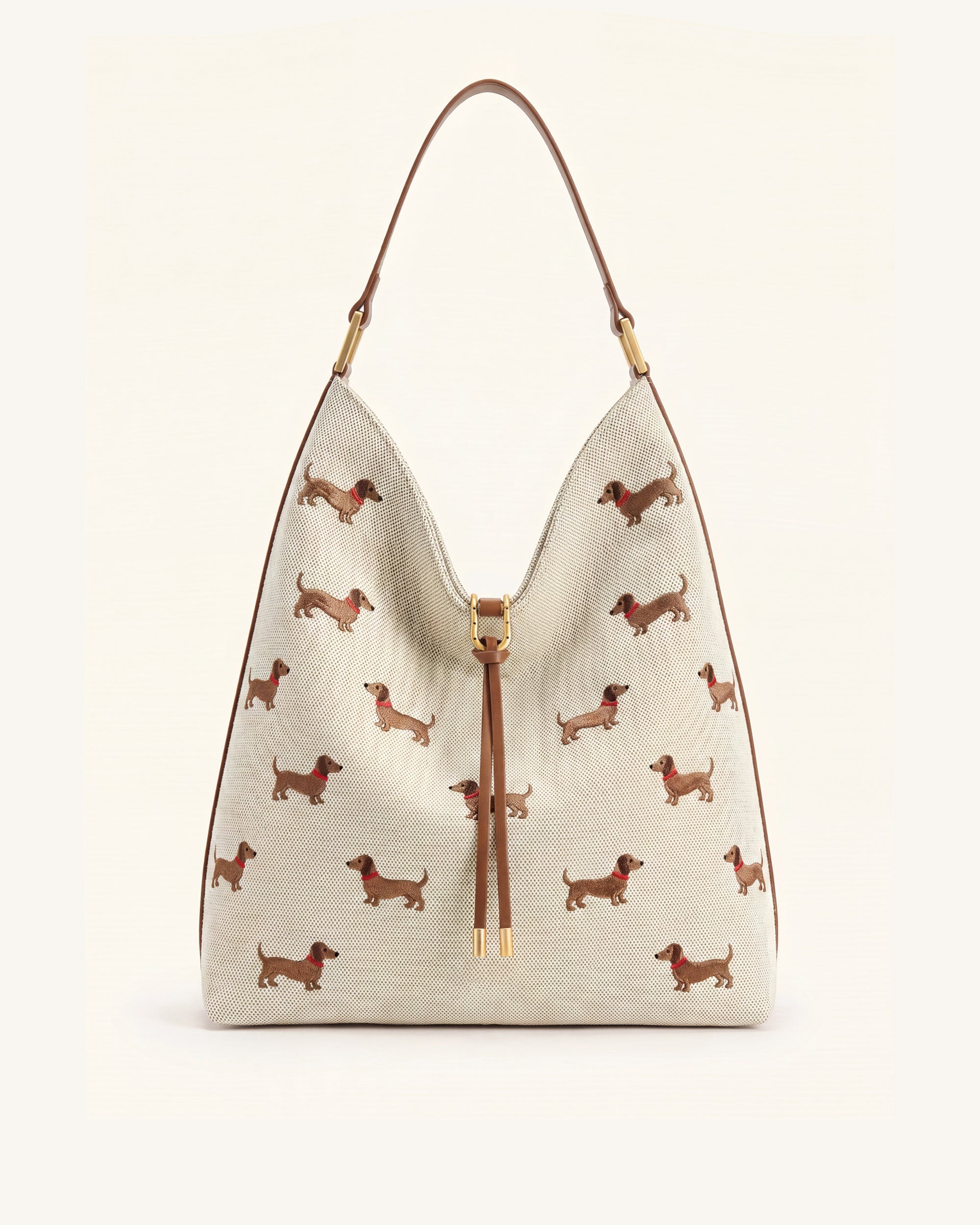 Aria Dog Embroidered Shoulder Bag - Caramel Brown