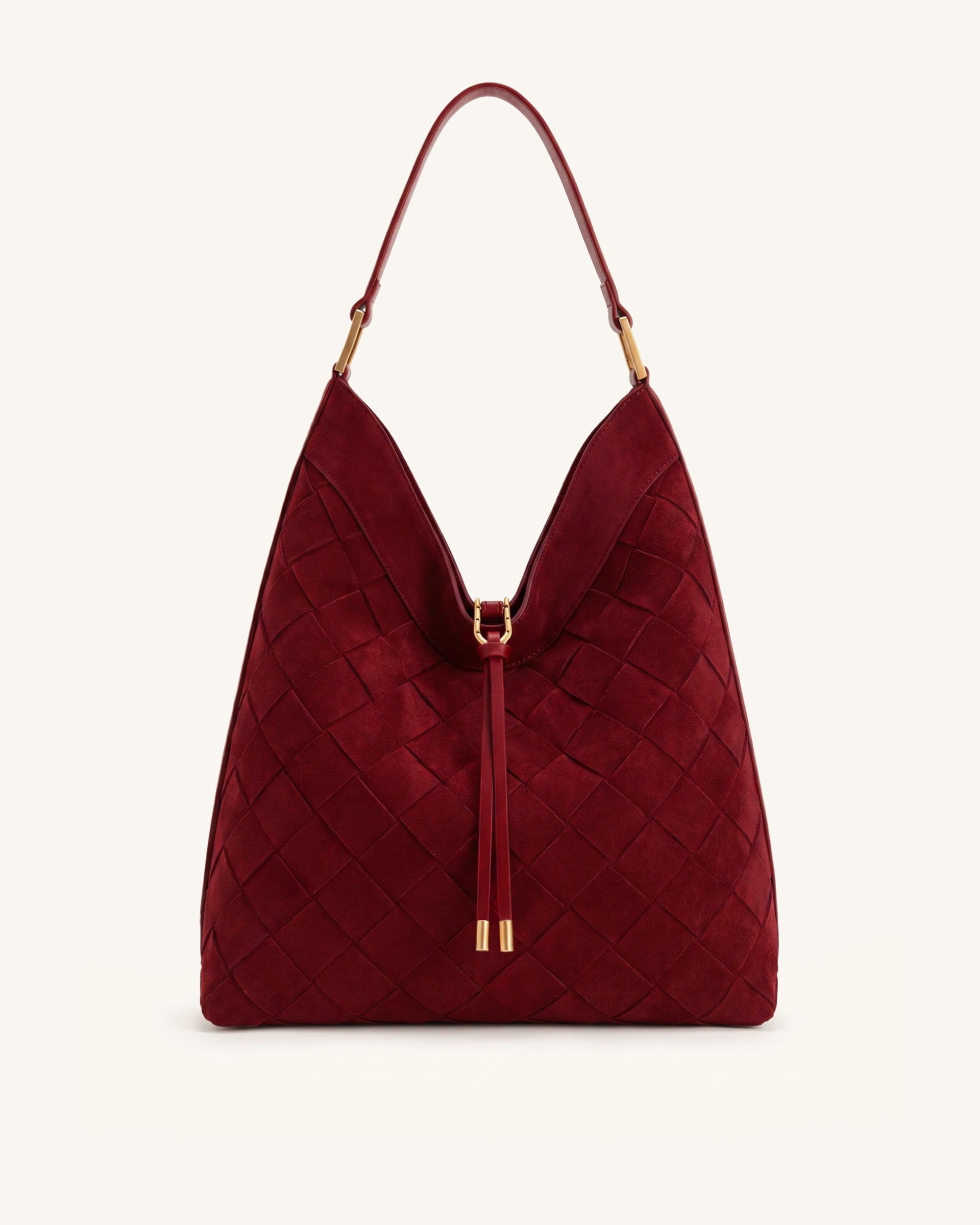 Aria Faux Suede Woven Shoulder Bag - Burgundy