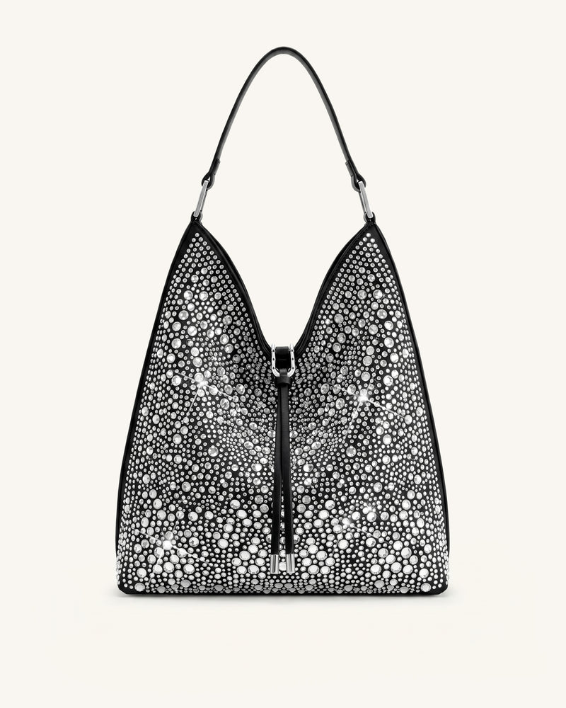 Aria Artificial Crystal Shoulder Bag - Jet Black