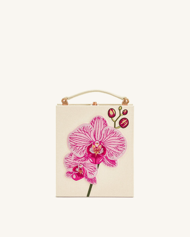 Taya Orchid Motif Book Shape Clutch Bag - Ivory