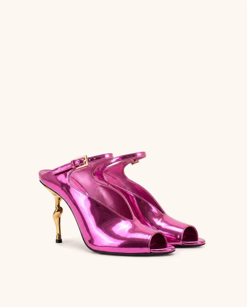 Alivia Gold Metal Peep-Toe Heels - Rose Red