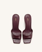 Hannah Croc-Embossed Heel Mules - Burgundy
