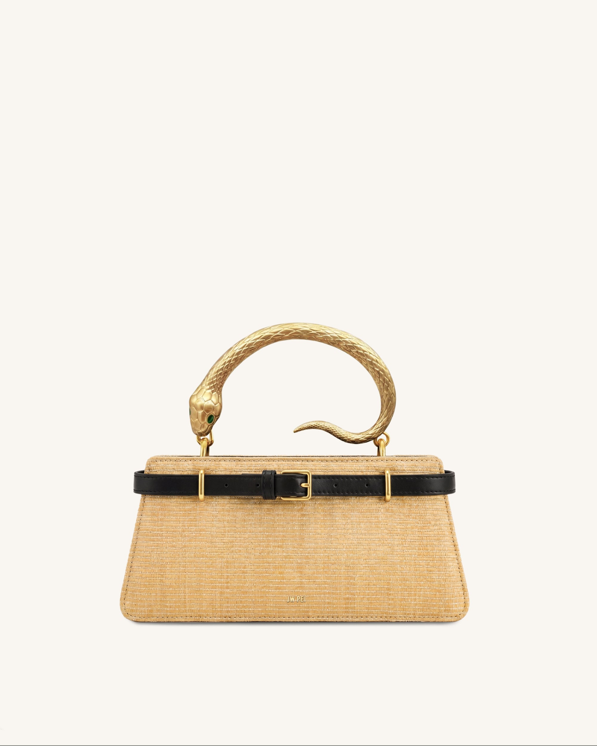 Elena Snake Handle Faux-Straw Top Handle Bag - Natural Black