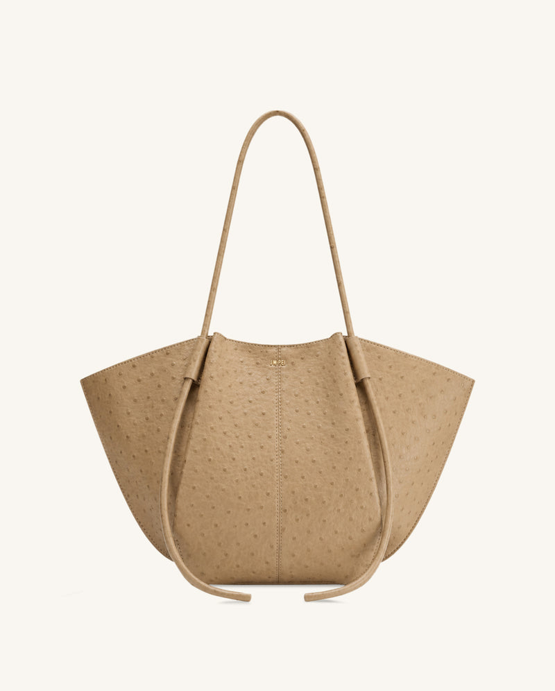Nala Faux Ostrich Wide Tote Bag - Light Khaki