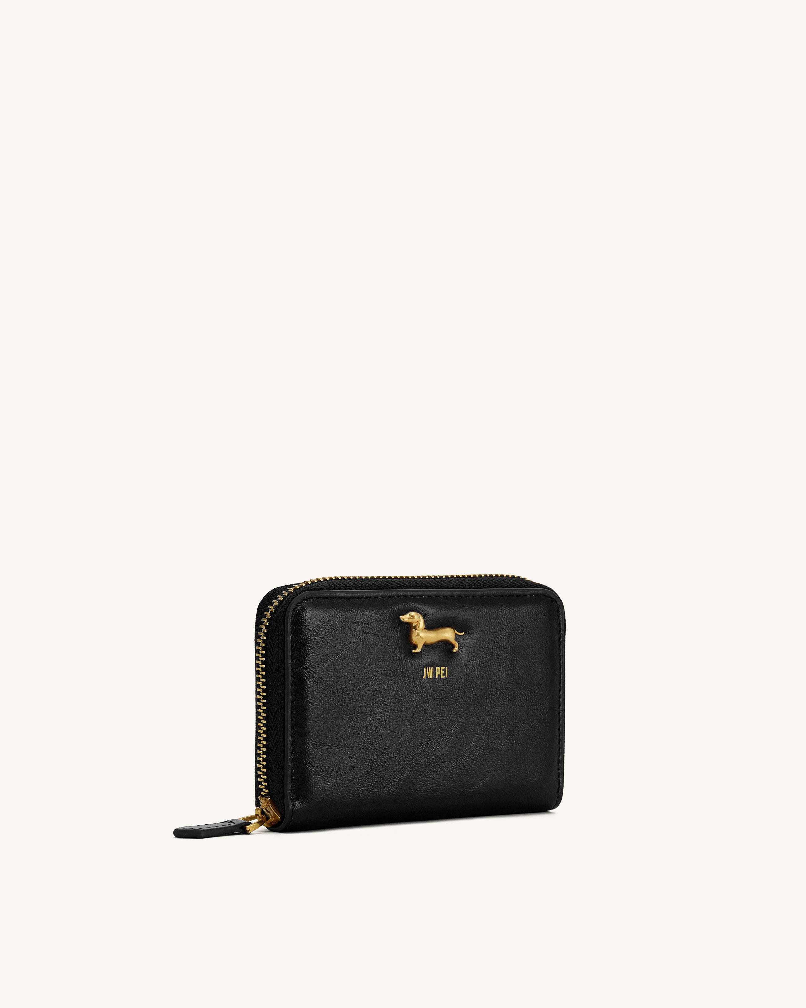Maeve Dachshund Metal Emblem Zip Wallet - Black