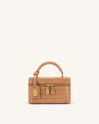 Cleo Box Shape Top Handle Bag - Brown Croc