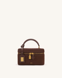 Cleo Faux Suede Box Shape Top Handle Bag - Chocolate Brown