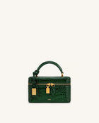 Cleo Box Shape Top Handle Bag - Forest Green Croc