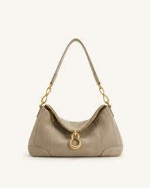 Jayla Faux Suede Metal Pendant Embellished Shoulder Bag - Grey