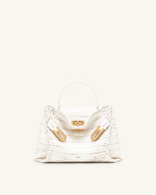 Rhea Small Double Buckle Shoulder Bag - White Croc
