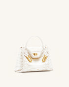 Rhea Small Double Buckle Shoulder Bag - White Croc