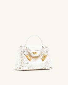Rhea Small Double Buckle Shoulder Bag - White Croc