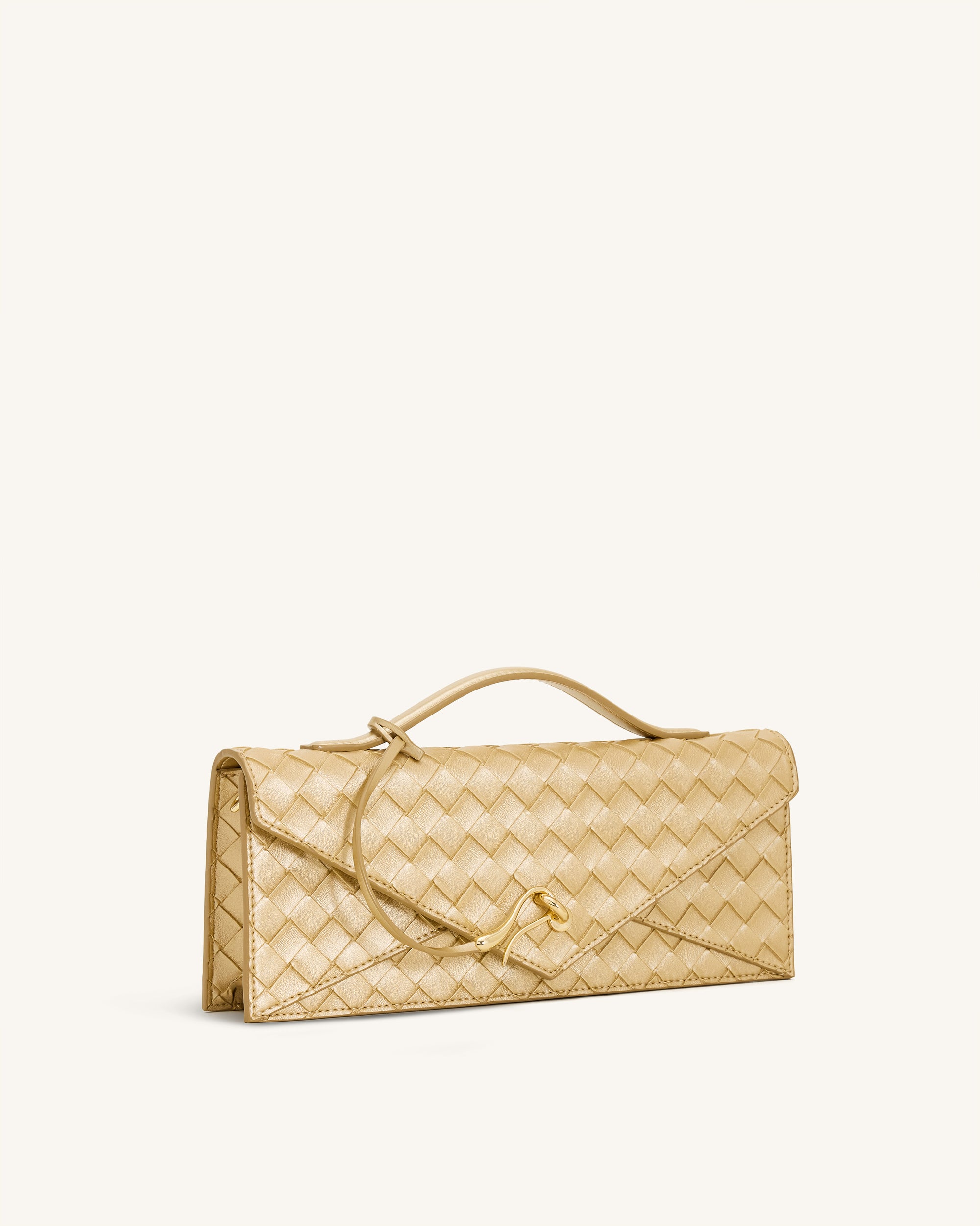 Celeste Woven Textured Envelope Top Handle Bag - Champagne Gold