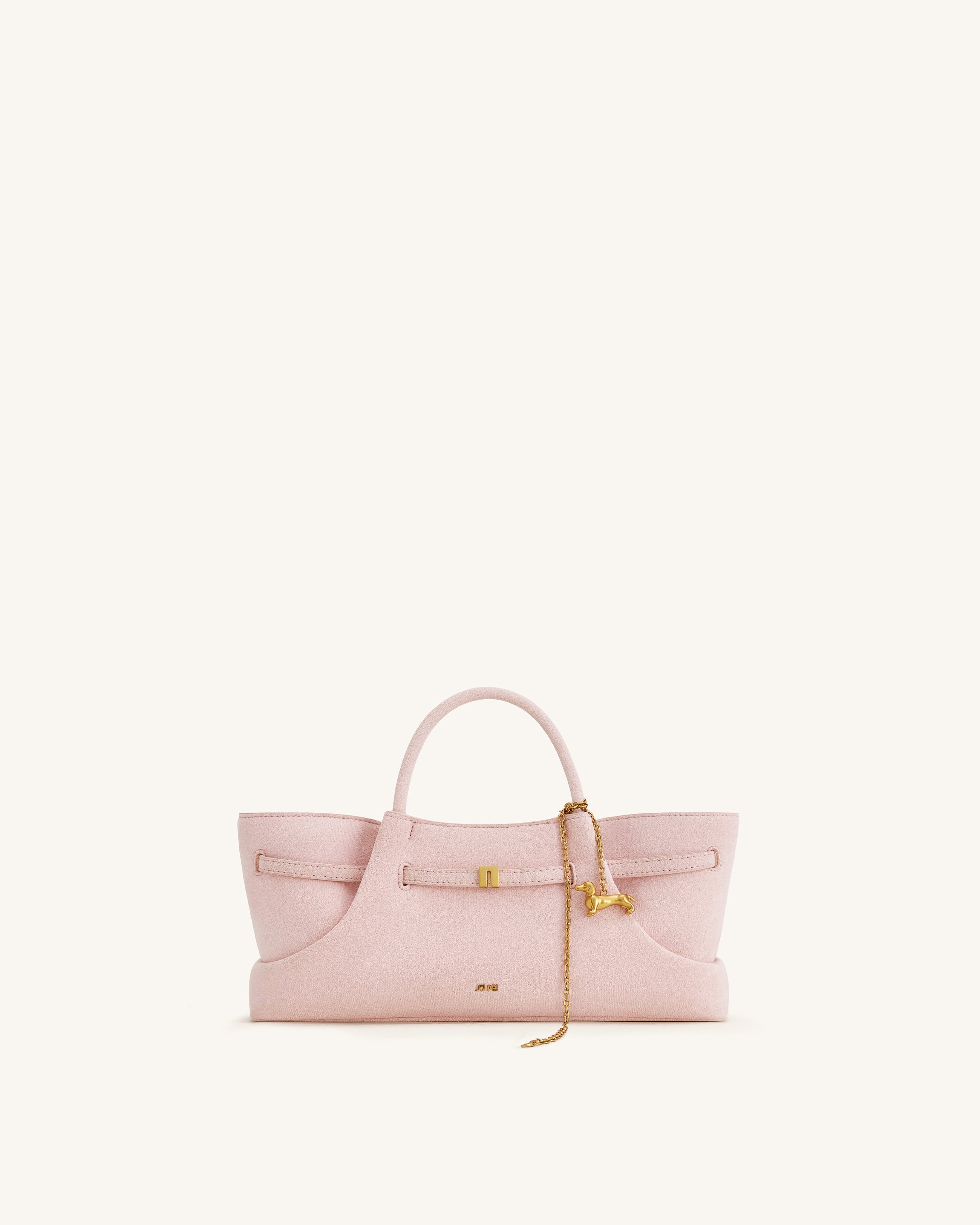 Maeve Dachshund Metal Charm Faux Suede Tote Bag - Pink