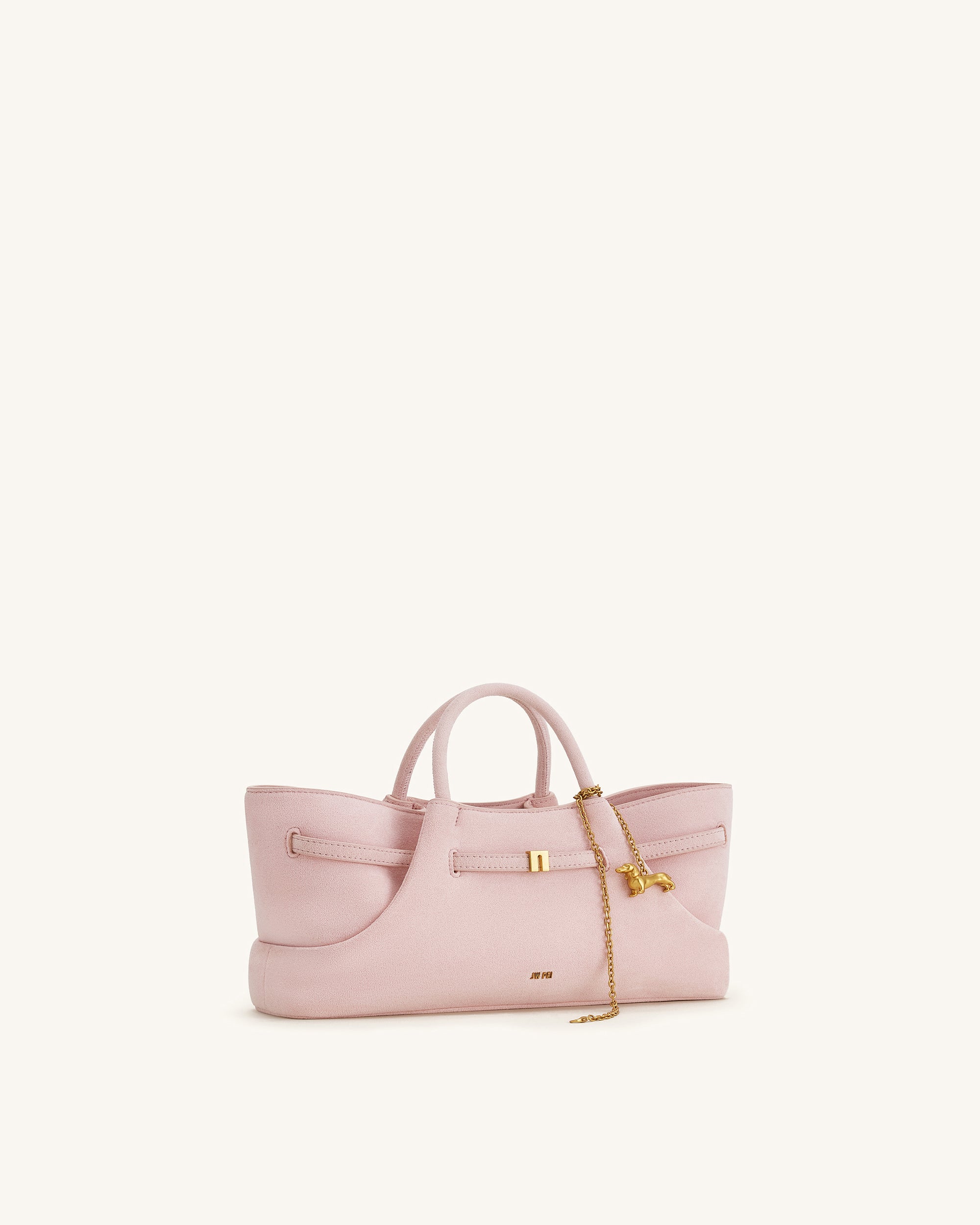 Maeve Dachshund Metal Charm Faux Suede Tote Bag - Pink