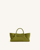 Maeve Dachshund Metal Charm Faux Suede Tote Bag - Olive Green