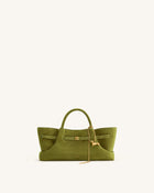 Maeve Dachshund Metal Charm Faux Suede Tote Bag - Olive Green