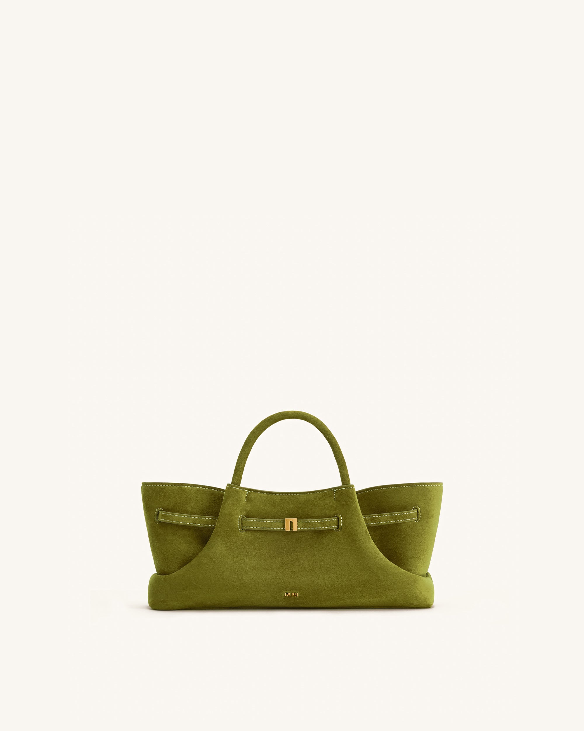 Maeve Dachshund Metal Charm Faux Suede Tote Bag - Olive Green