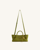 Maeve Dachshund Metal Charm Faux Suede Tote Bag - Olive Green