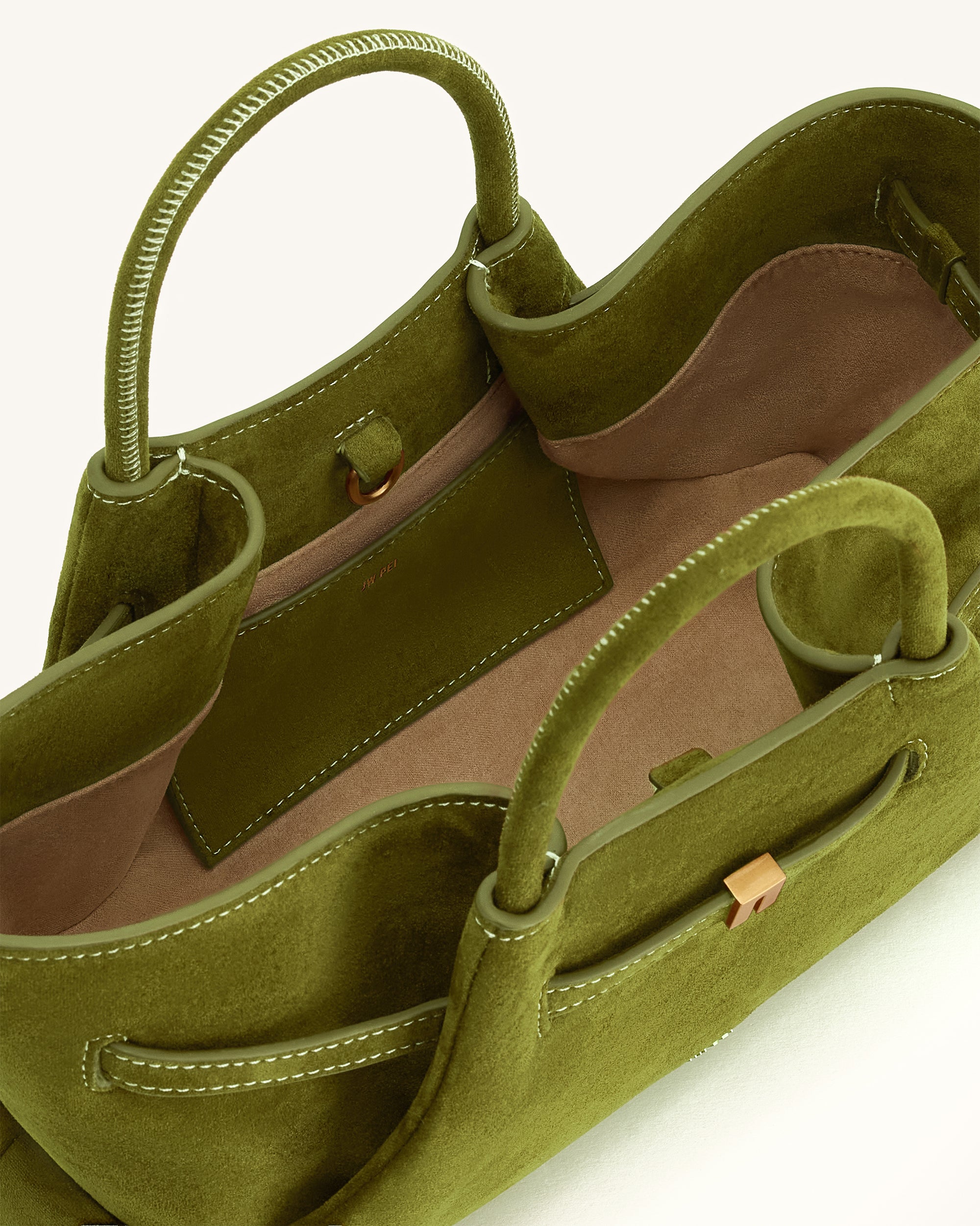 Maeve Dachshund Metal Charm Faux Suede Tote Bag - Olive Green