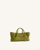 Maeve Dachshund Metal Charm Faux Suede Tote Bag - Olive Green