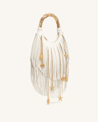 Chloe Metal Handle Fringe Top Handbag - Off White