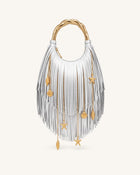 Chloe Metal Handle Fringe Top Handbag - Silver