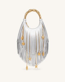 Chloe Metal Handle Fringe Top Handbag - Silver