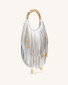 Chloe Metal Handle Fringe Top Handbag - Silver