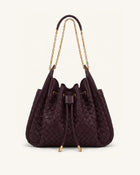 Rowan Weaving Ruched Drawstring Chain Bucket Bag - Dark Cherry