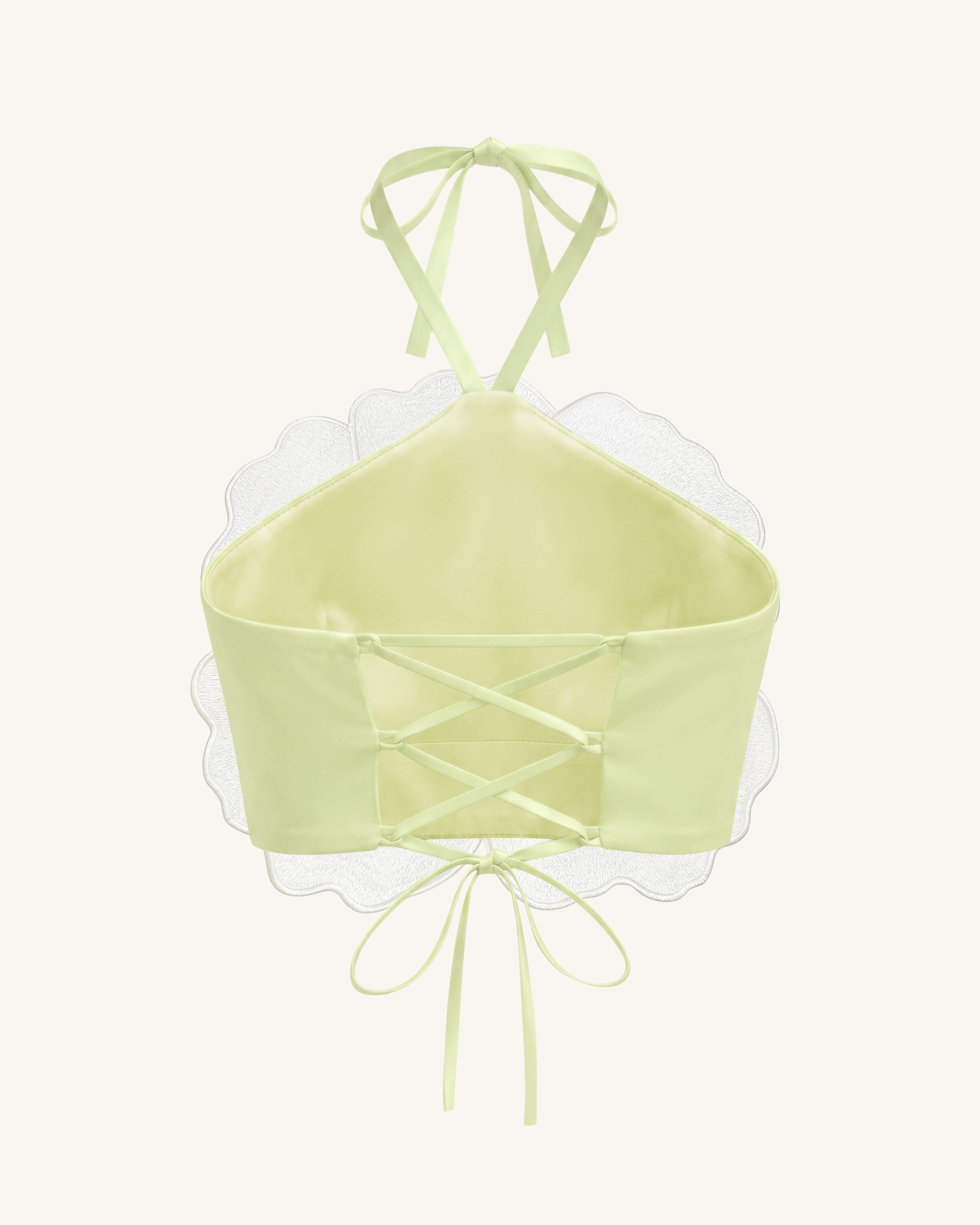 3D Floral Halter Crop Top - Ivory