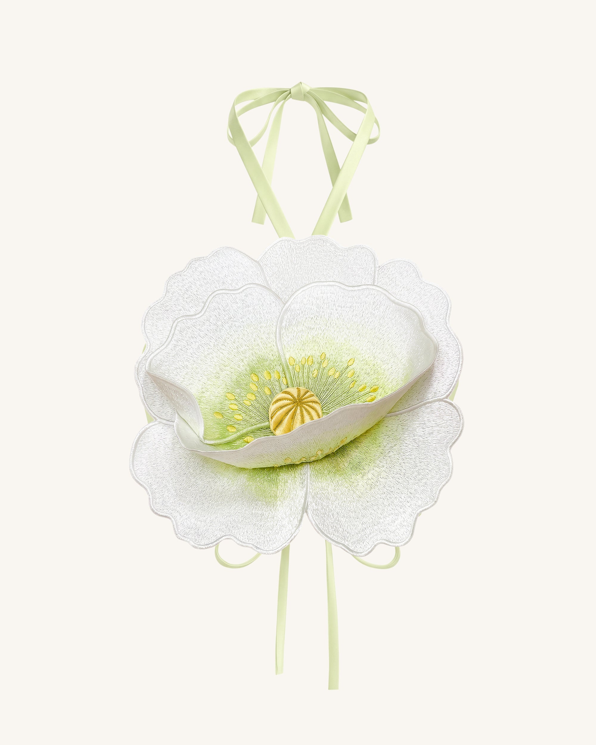 3D Floral Halter Crop Top - Ivory