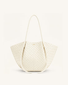 Nala Woven Texture Wide Tote Bag - Off-White