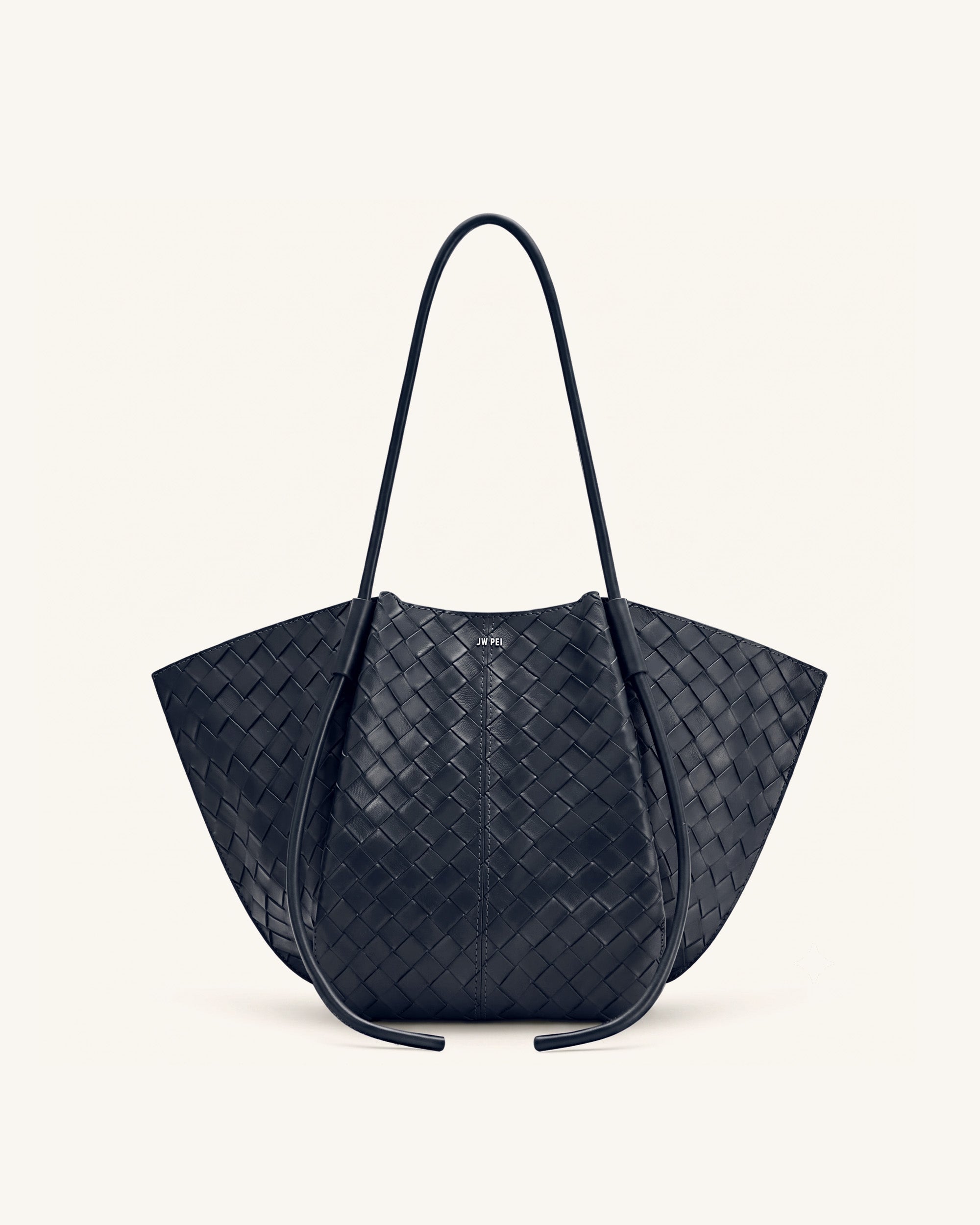 Nala Woven Texture Wide Tote Bag - Navy Blue