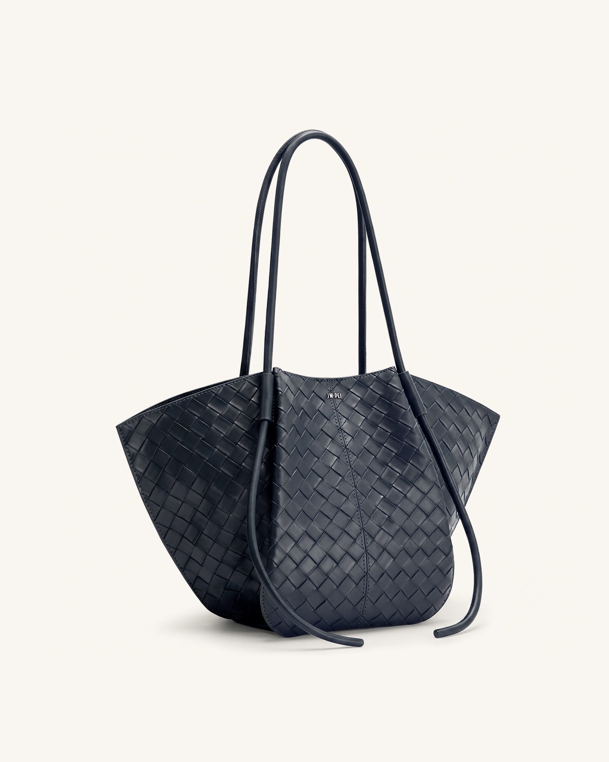 Nala Woven Texture Wide Tote Bag - Navy Blue
