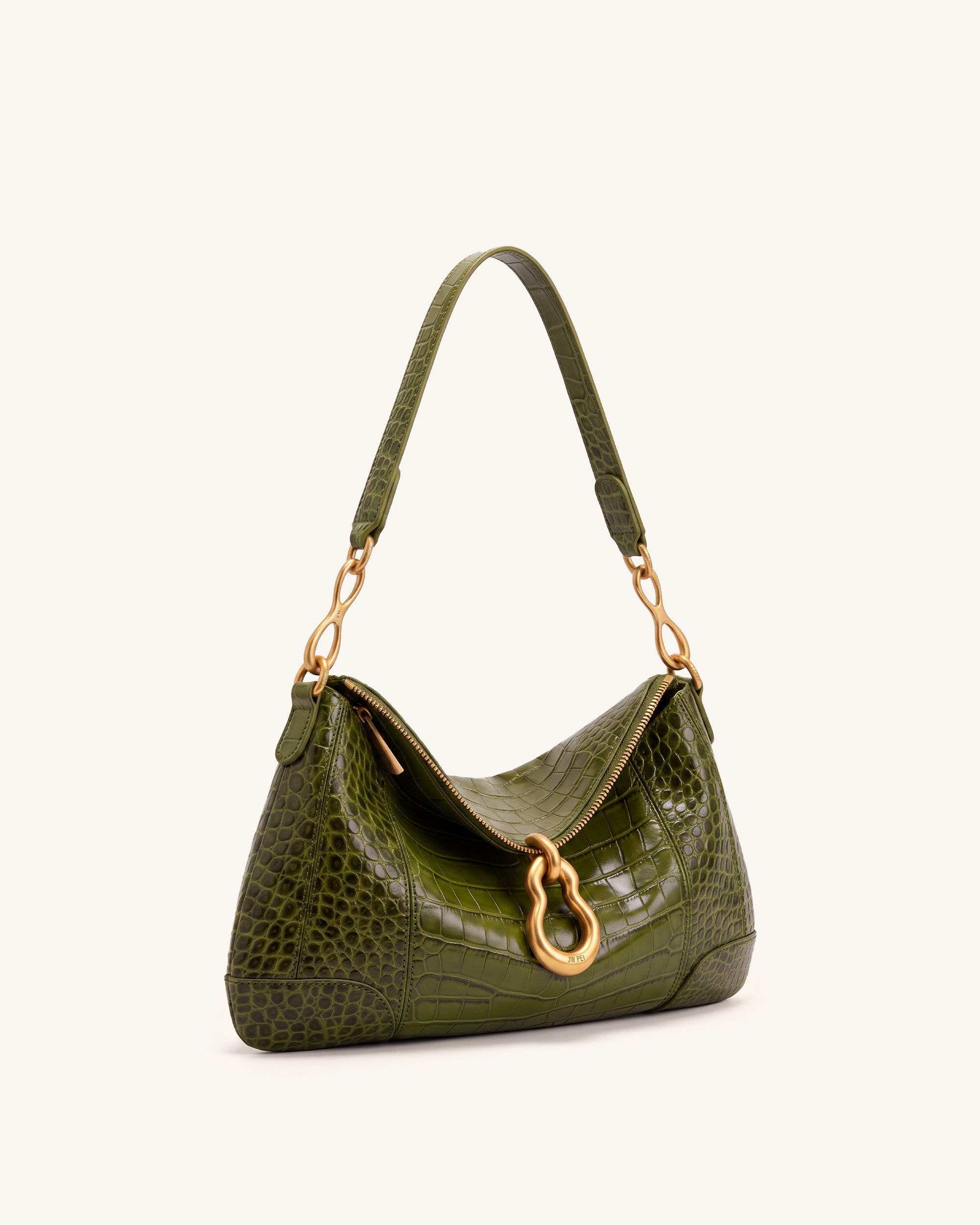 Jayla Metal Pendant Embellished Shoulder Bag - Green Croc