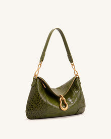 Jayla Metal Pendant Embellished Shoulder Bag - Green Croc