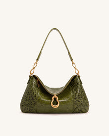 Jayla Metal Pendant Embellished Shoulder Bag - Green Croc