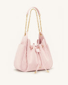 Rowan Faux Suede Quilted Chain Bucket Bag - Pink