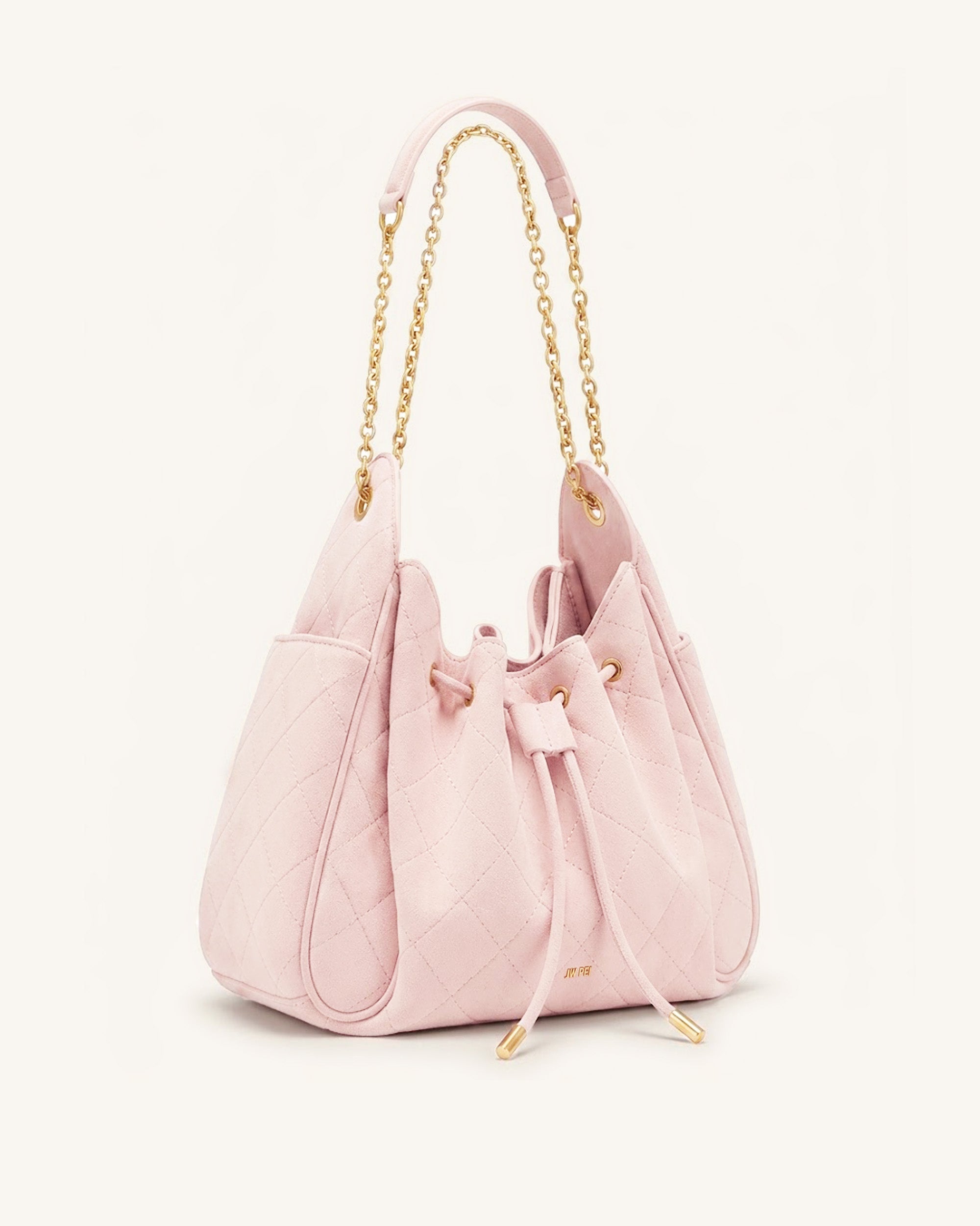 Rowan Faux Suede Quilted Chain Bucket Bag - Pink