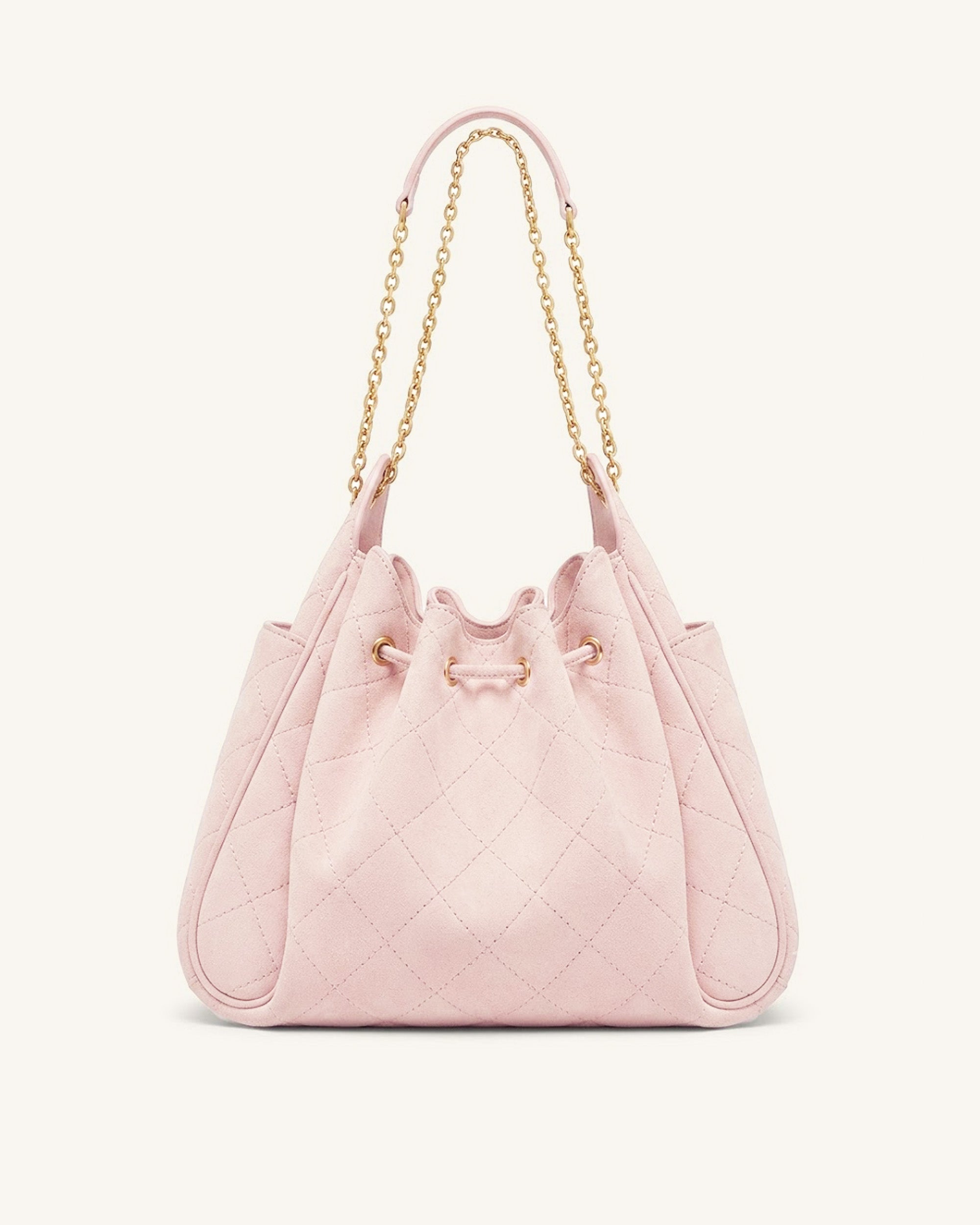 Rowan Faux Suede Quilted Chain Bucket Bag - Pink