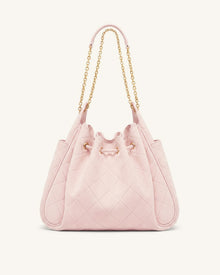 Rowan Faux Suede Quilted Chain Bucket Bag - Pink