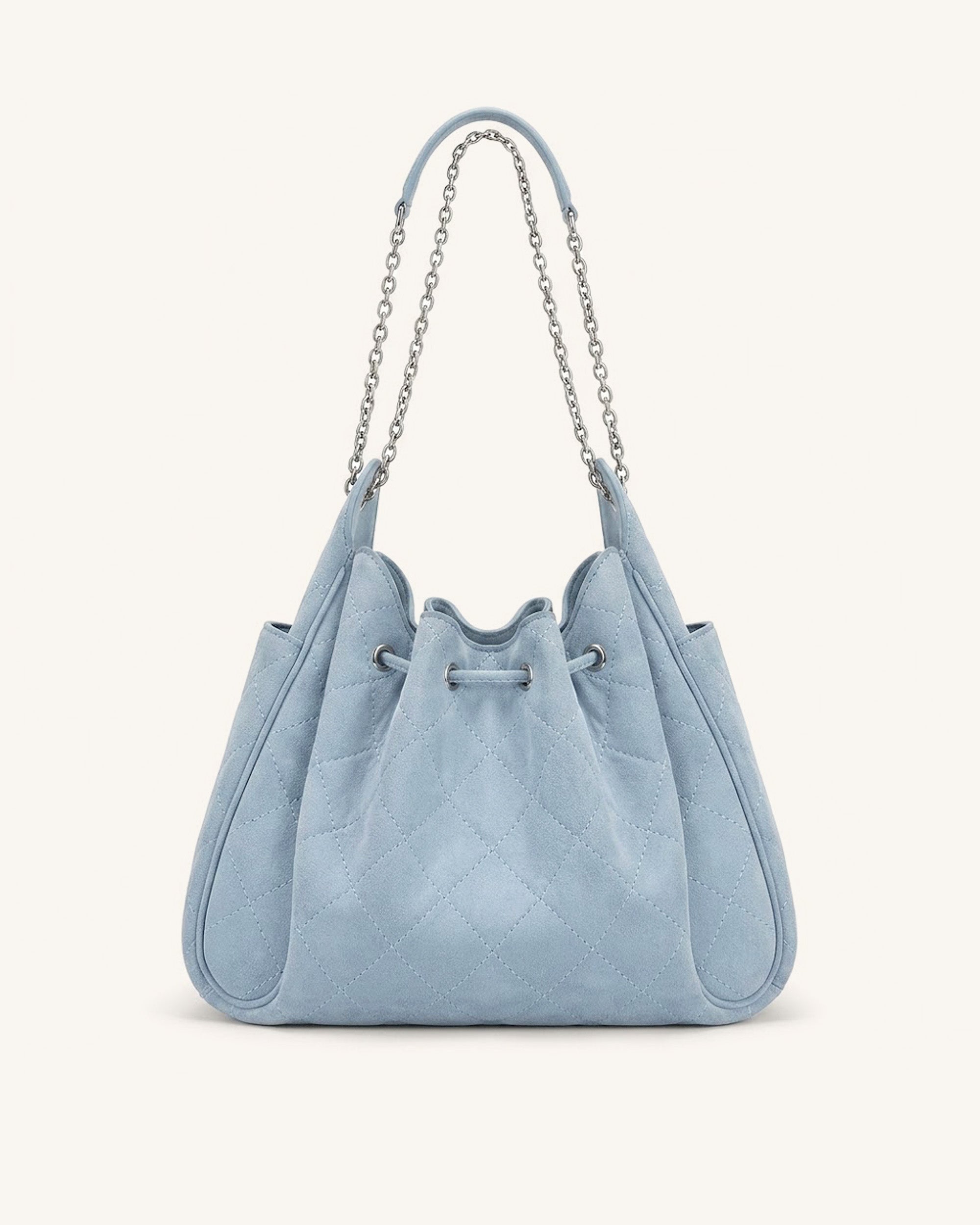 Rowan Faux Suede Quilted Chain Bucket Bag - Blue