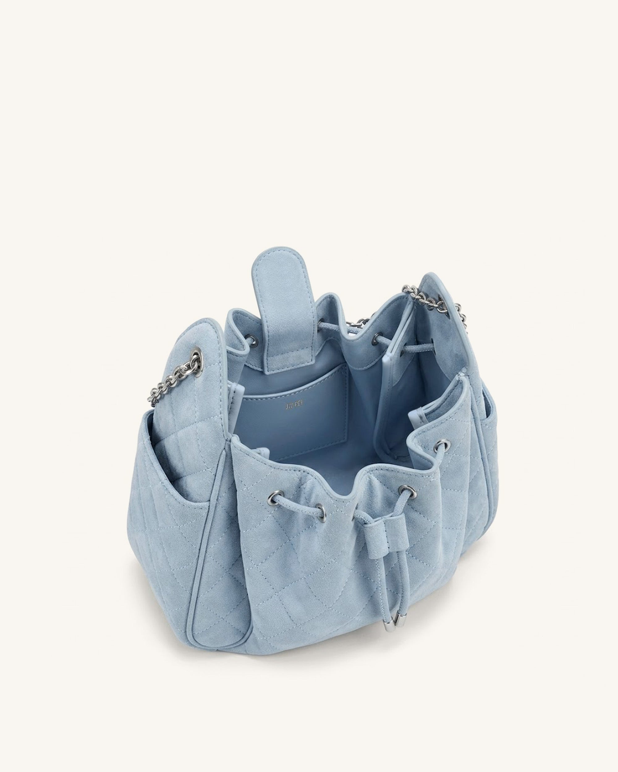 Rowan Faux Suede Quilted Chain Bucket Bag - Blue