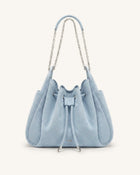 Rowan Faux Suede Quilted Chain Bucket Bag - Blue