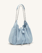Rowan Faux Suede Quilted Chain Bucket Bag - Blue