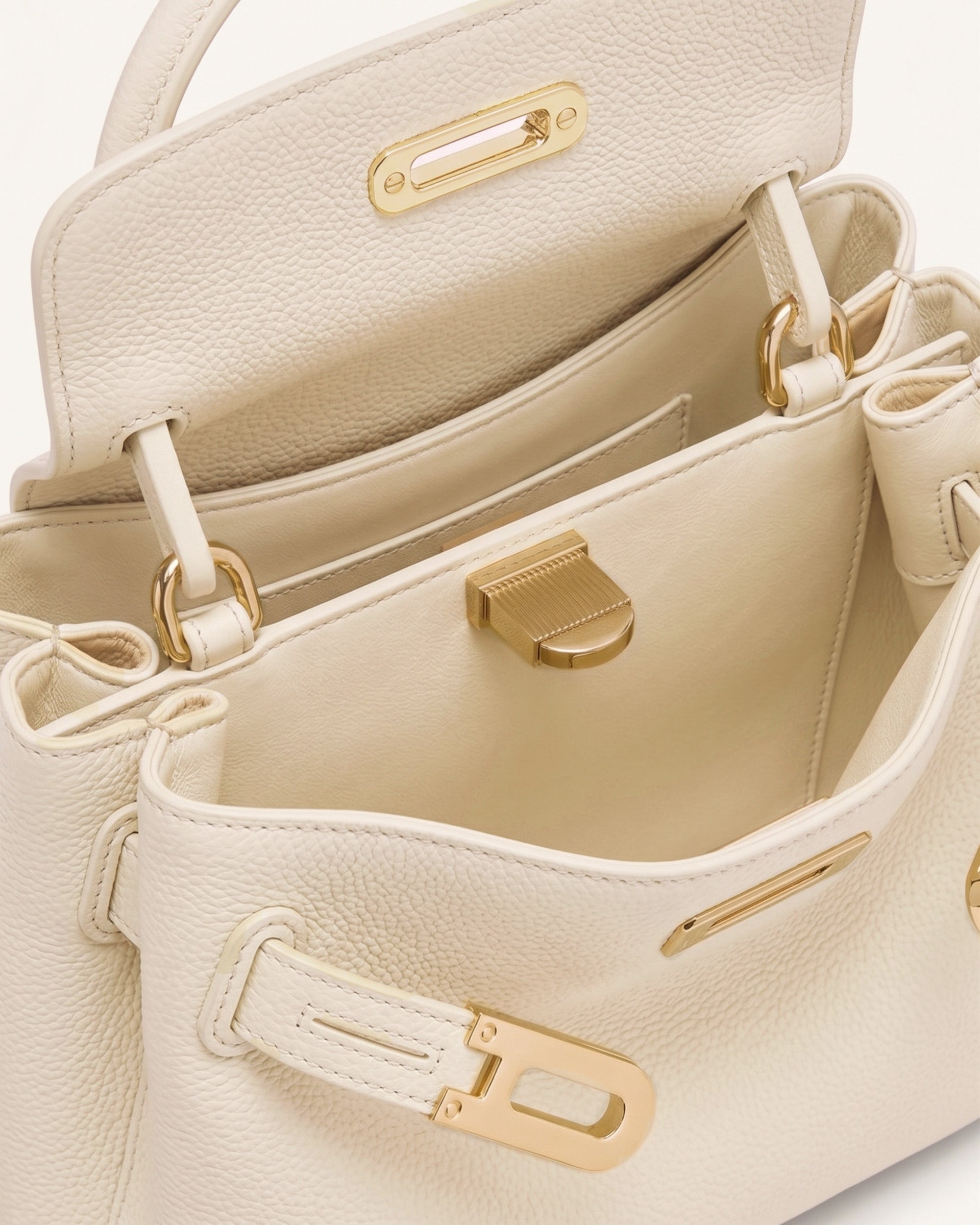 Rhea Small Pebbled Double Buckle Shoulder Bag - White